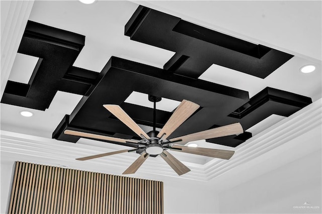 room details with ceiling fan and recessed lighting