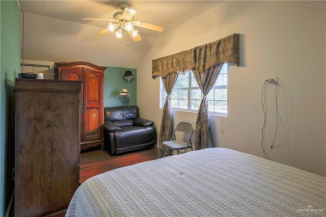 415 S Glasscock Blvd, Mission, TX 78573 - bedroom with vaulted ceiling, dark wood finished floors, and ceiling fan