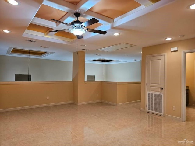 3109 S Casa Linda St, Mcallen, TX 78503 - empty room featuring attic access, coffered ceiling, a ceiling fan, recessed lighting, and baseboards