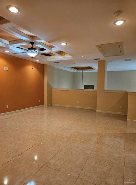 3109 S Casa Linda St, Mcallen, TX 78503 - unfurnished room with attic access, coffered ceiling, recessed lighting, baseboards, and a ceiling fan