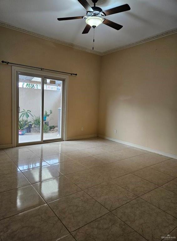 3109 S Casa Linda St, Mcallen, TX 78503 - unfurnished room with light tile patterned floors, baseboards, ceiling fan, and crown molding