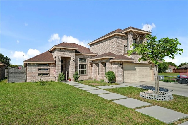 view of front of property featuring a front yard and a garage