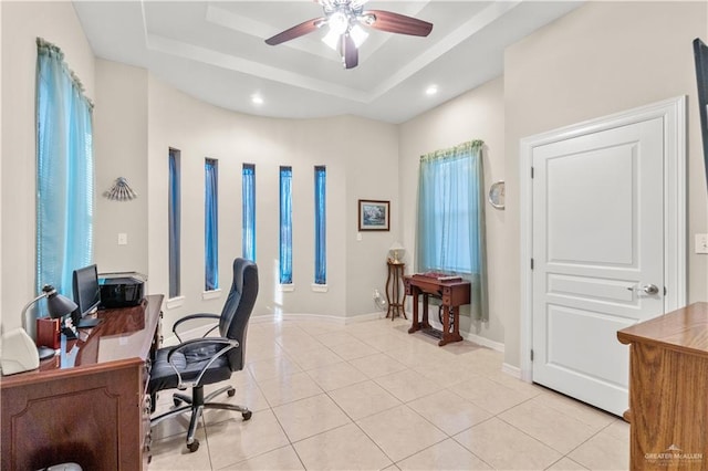 705 W Vinson Ave, Harlingen, TX 78550 - tiled office space featuring ceiling fan and a raised ceiling