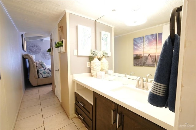 6608 Padre Blvd, South Padre Island, TX 78597 - ensuite bathroom featuring vanity, tile patterned floors, and crown molding