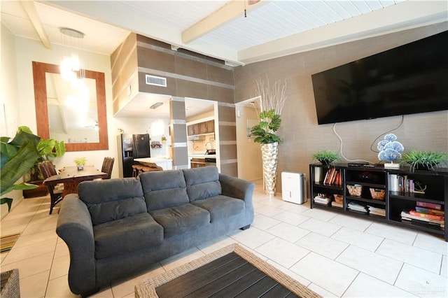 6608 Padre Blvd, South Padre Island, TX 78597 - tiled living room with beamed ceiling