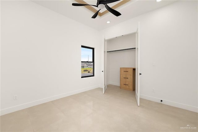 1620 S Ongar Ln, Edinburg, TX 78539 - unfurnished bedroom with recessed lighting, baseboards, a closet, and a ceiling fan