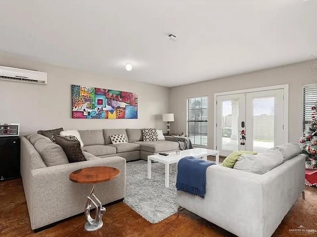 1806 E Flora Ave, Hidalgo, TX 78557 - living room with french doors and an AC wall unit