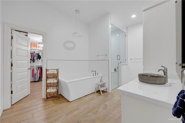 1320 S Cesar Chavez Rd, Edinburg, TX 78542 - full bath with vanity, a soaking tub, a walk in closet, a shower stall, and recessed lighting