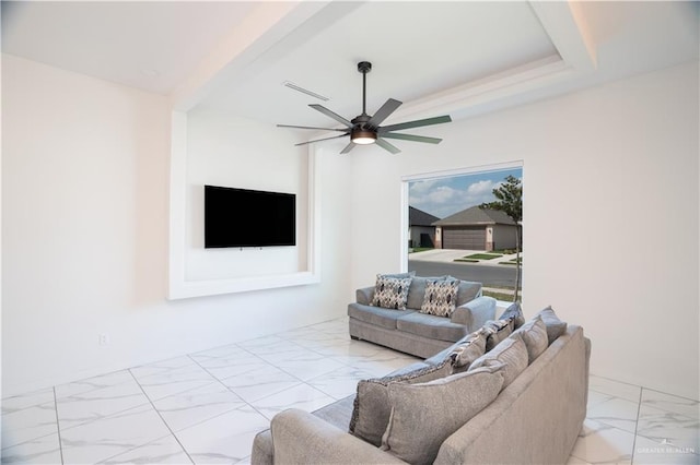 living room with ceiling fan