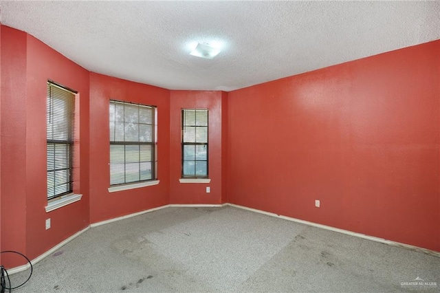 spare room featuring carpet flooring and a textured ceiling