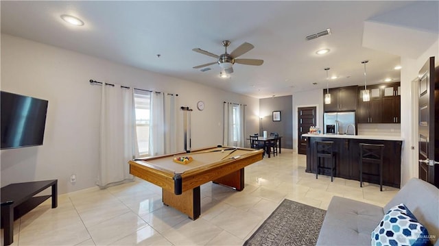 1208 E Camellia Ave Unit 2, Mcallen, TX 78501 - rec room featuring a ceiling fan, visible vents, recessed lighting, and pool table