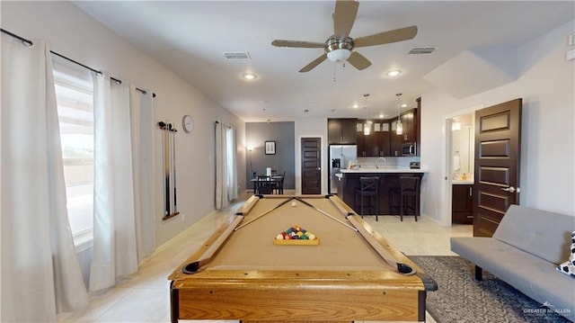 1208 E Camellia Ave Unit 2, Mcallen, TX 78501 - recreation room with ceiling fan, billiards, visible vents, and recessed lighting