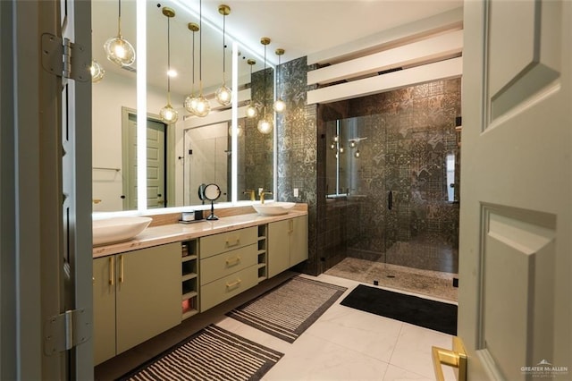 2511 Wisteria St, Mission, TX 78574 - bathroom featuring double vanity and a shower stall