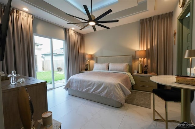 2511 Wisteria St, Mission, TX 78574 - bedroom featuring access to exterior, a raised ceiling, and recessed lighting