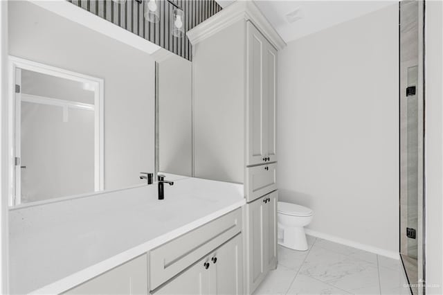 341 Leon Ave, Elsa, TX 78543 - full bath with marble finish floors, vanity, and a shower with shower door