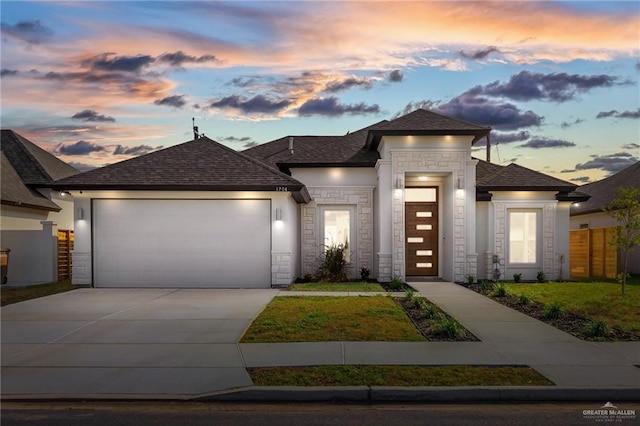 prairie-style house with a garage