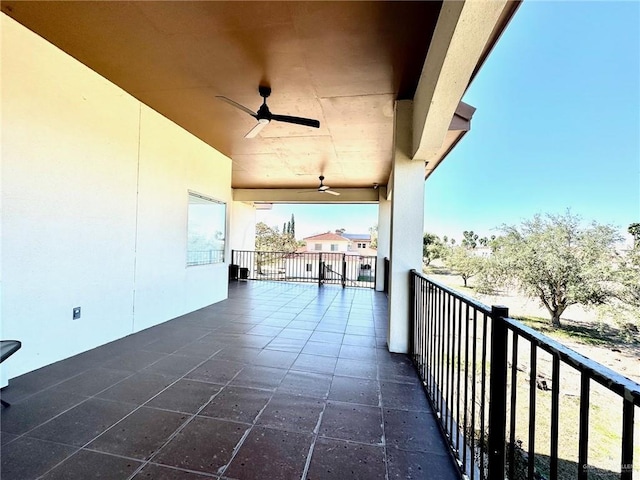 balcony with a ceiling fan