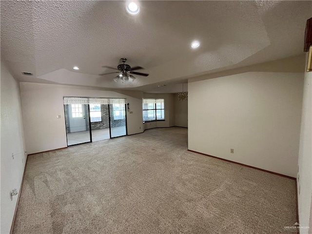 252 Rebecca Dr, Alamo, TX 78516 - spare room with a textured ceiling, light carpet, a ceiling fan, and recessed lighting
