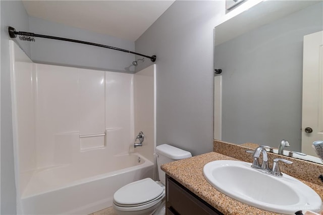 full bath featuring shower / bath combination, vanity, and toilet