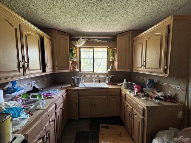 7221 S San Joaquin St, Pharr, TX 78577 - kitchen featuring a sink, tile counters, and a textured ceiling
