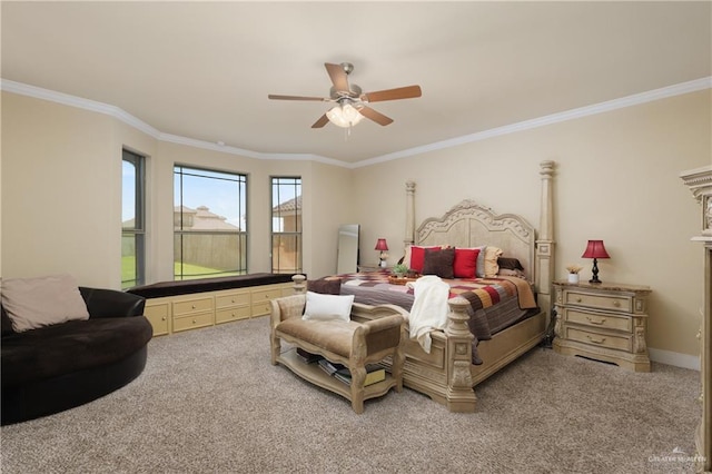 4230 Stillwater Cv, Edinburg, TX 78542 - carpeted bedroom featuring ceiling fan, baseboards, and crown molding
