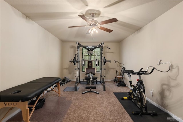 4230 Stillwater Cv, Edinburg, TX 78542 - exercise room featuring baseboards, carpet floors, and ceiling fan