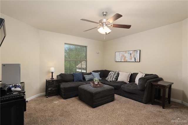 4230 Stillwater Cv, Edinburg, TX 78542 - living room with baseboards, carpet flooring, and ceiling fan