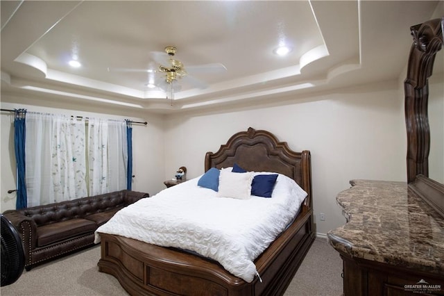 3109 Viola Dr, Mission, TX 78574 - carpeted bedroom with a raised ceiling, recessed lighting, and ceiling fan