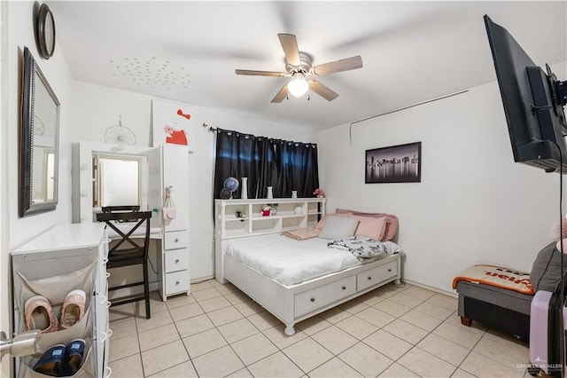 7113 S Habitat Cir E, Pharr, TX 78577 - bedroom featuring light tile patterned flooring and ceiling fan