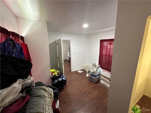 living room featuring dark wood-type flooring