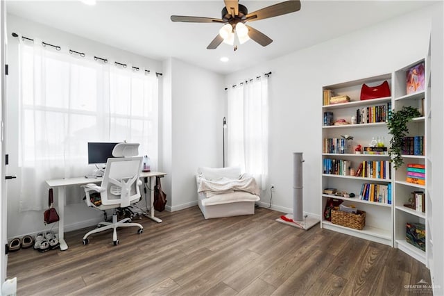 7423 Converse Lk, Brownsville, TX 78520 - home office with wood finished floors, a ceiling fan, baseboards, and recessed lighting