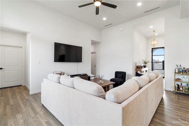 7423 Converse Lk, Brownsville, TX 78520 - living area featuring ceiling fan, wood finished floors, recessed lighting, and baseboards