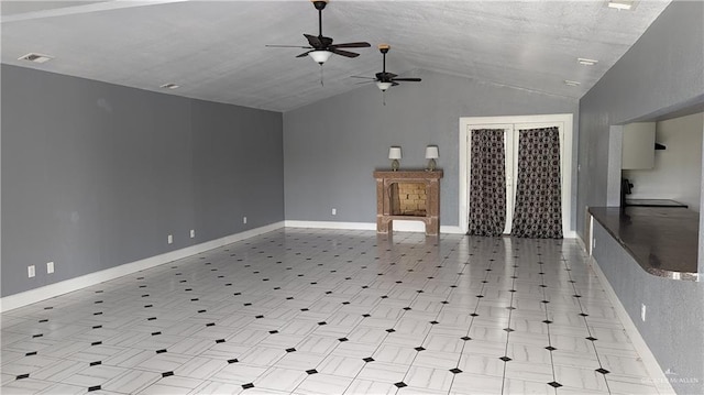 115 Breyfogle Rd, Palmview, TX 78572 - unfurnished living room with a ceiling fan, vaulted ceiling, and baseboards