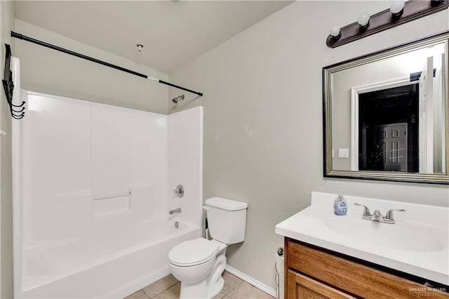 full bathroom with toilet, tile patterned floors, vanity, and  shower combination