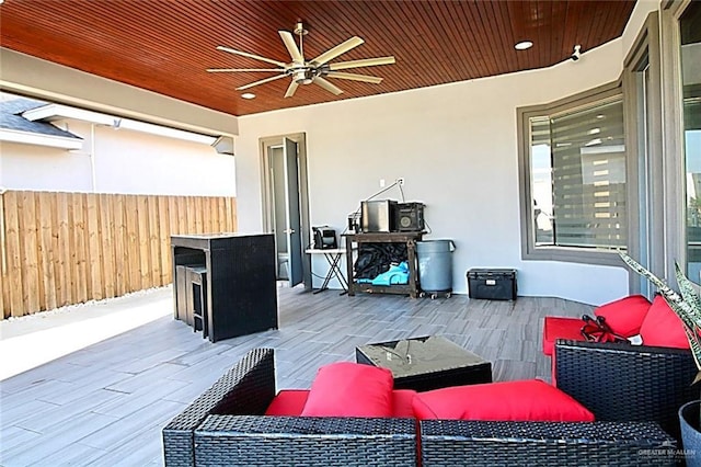 2209 David Ave, San Juan, TX 78589 - view of patio / terrace with outdoor lounge area, a ceiling fan, and fence