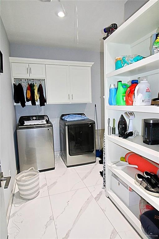 2209 David Ave, San Juan, TX 78589 - washroom with attic access, marble finish floor, laundry area, and independent washer and dryer