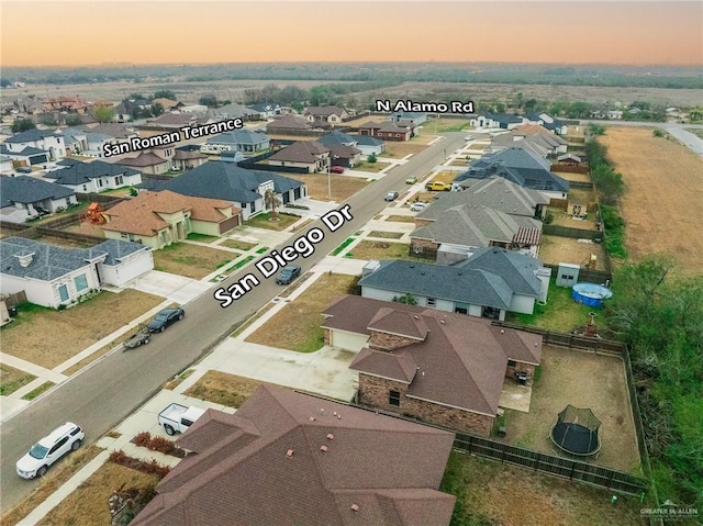 view of aerial view at dusk