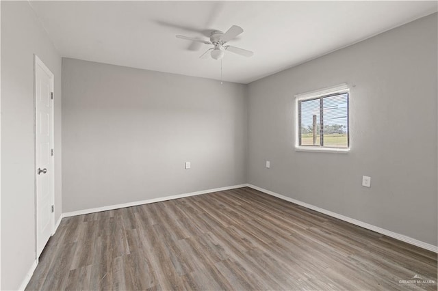 empty room with ceiling fan and wood-type flooring