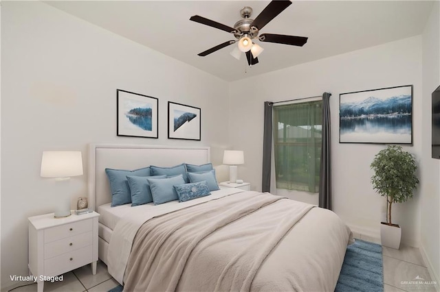 1041 Arroyo Cir, Mercedes, TX 78570 - bedroom featuring light tile patterned floors and a ceiling fan