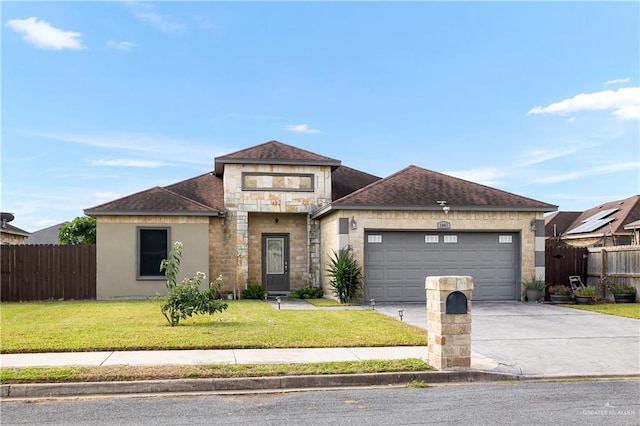 1041 Arroyo Cir, Mercedes, TX 78570 - view of front of house featuring driveway, stone siding, a garage, and roof with shingles