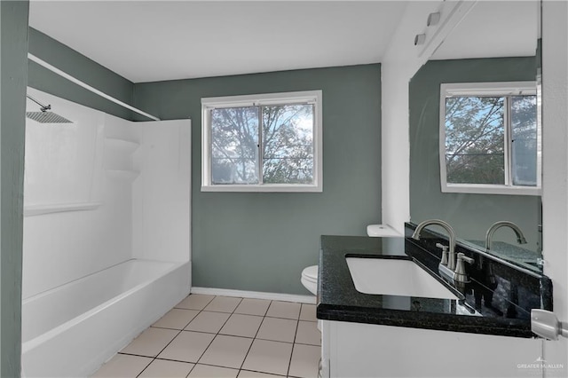 full bathroom with tile patterned floors, vanity, toilet, and tub / shower combination