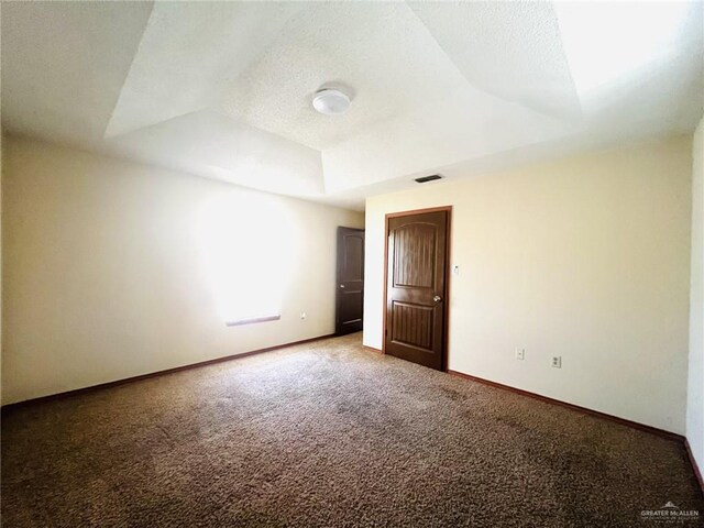 empty room featuring carpet and a textured ceiling