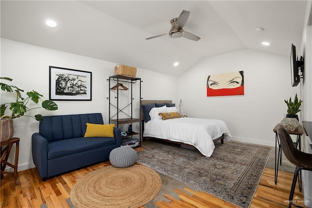 1315 Kendlewood Ave, Mcallen, TX 78501 - bedroom featuring vaulted ceiling, wood finished floors, recessed lighting, baseboards, and a ceiling fan