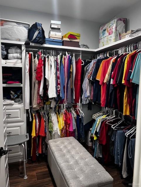 walk in closet featuring dark wood-type flooring