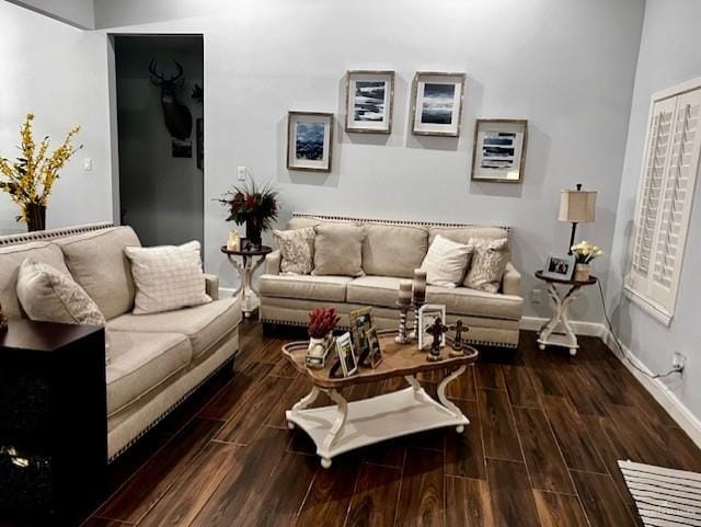 living room featuring dark hardwood / wood-style flooring