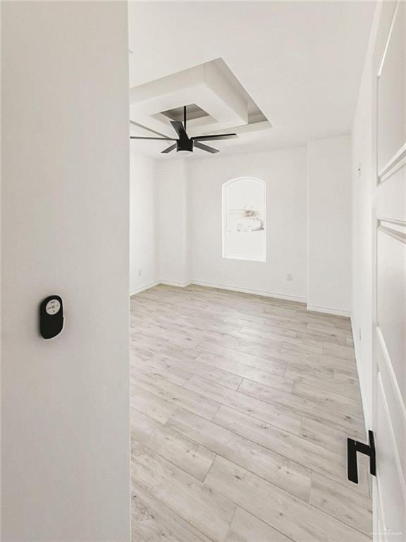 empty room featuring ceiling fan and light hardwood / wood-style flooring