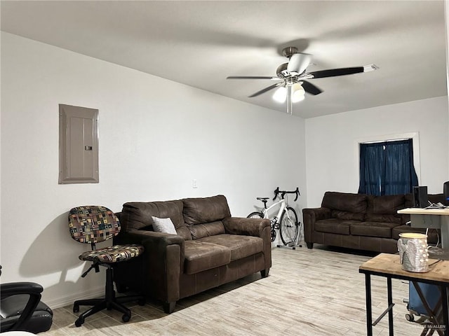 712 Bridget St, Weslaco, TX 78596 - living area featuring electric panel, a ceiling fan, and light wood-type flooring