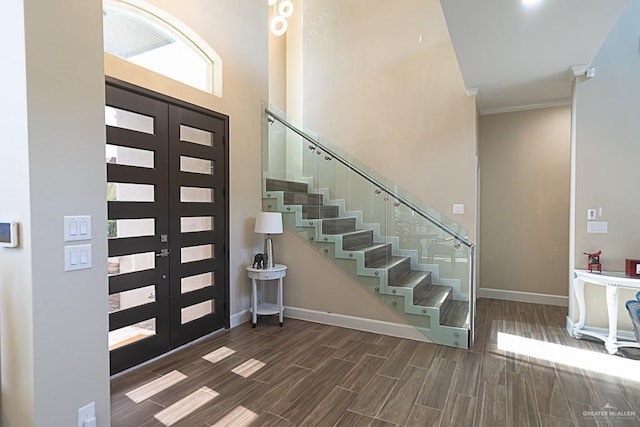 foyer featuring french doors and dark hardwood / wood-style floors