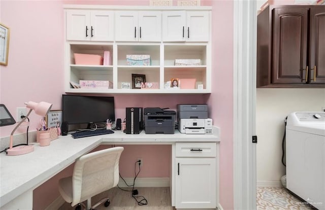 22303 Uresti Rd, Edinburg, TX 78542 - home office featuring washer / dryer and built in study area
