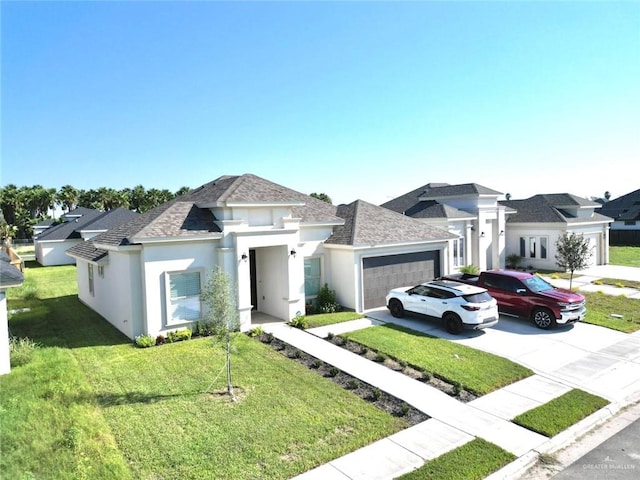 view of front of property featuring a garage and a front yard